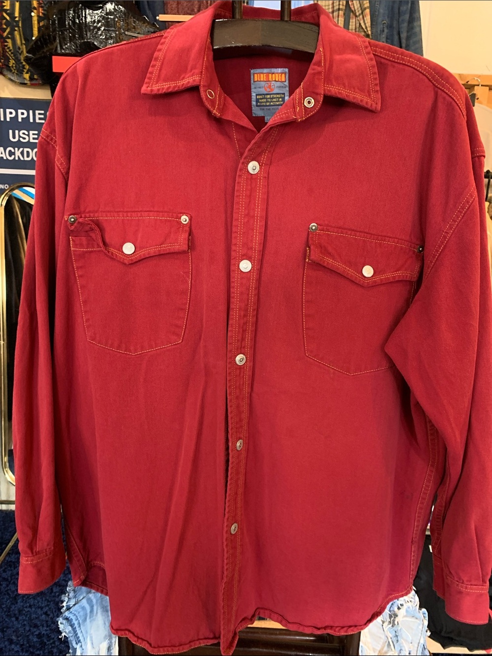Men's Red Button-Up Utility Shirt